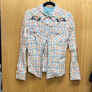Vigoss Multicolor Plaid Shirt with Embroidered Birds S